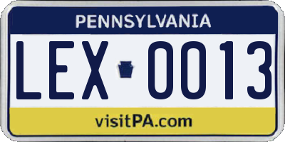 PA license plate LEX0013