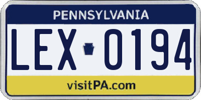 PA license plate LEX0194