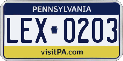PA license plate LEX0203