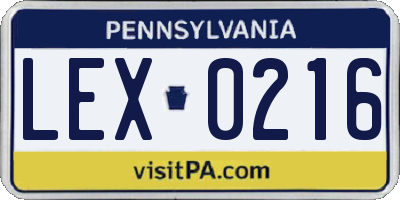 PA license plate LEX0216