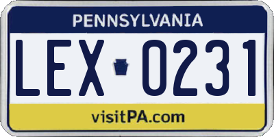 PA license plate LEX0231