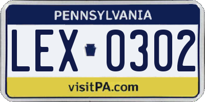 PA license plate LEX0302
