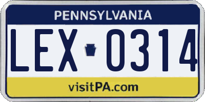 PA license plate LEX0314