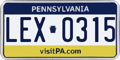PA license plate LEX0315