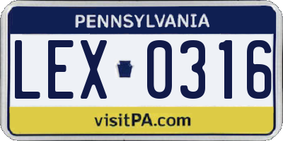 PA license plate LEX0316