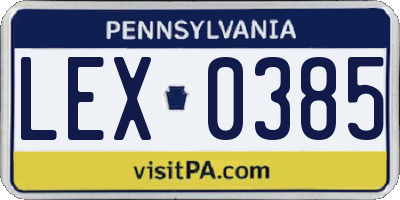 PA license plate LEX0385