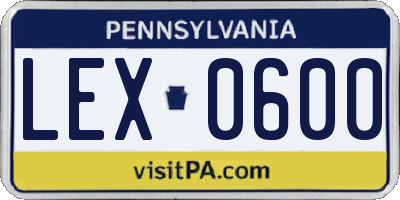 PA license plate LEX0600