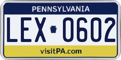 PA license plate LEX0602