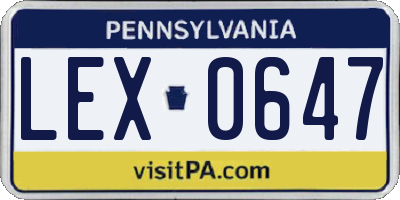 PA license plate LEX0647