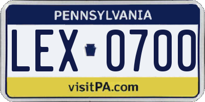 PA license plate LEX0700