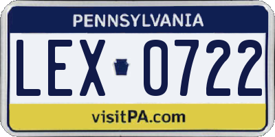 PA license plate LEX0722