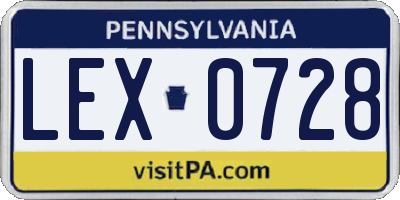 PA license plate LEX0728