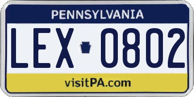 PA license plate LEX0802