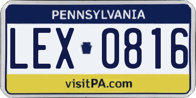 PA license plate LEX0816