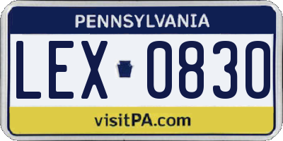 PA license plate LEX0830