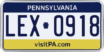 PA license plate LEX0918