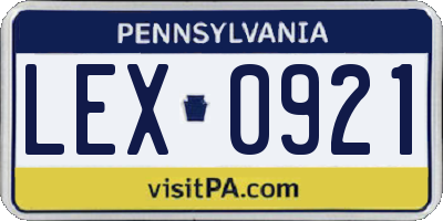PA license plate LEX0921