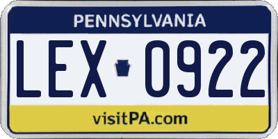 PA license plate LEX0922