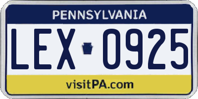 PA license plate LEX0925