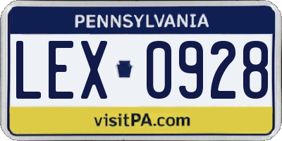 PA license plate LEX0928