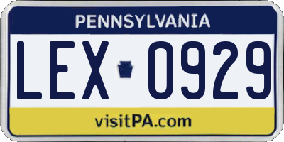 PA license plate LEX0929