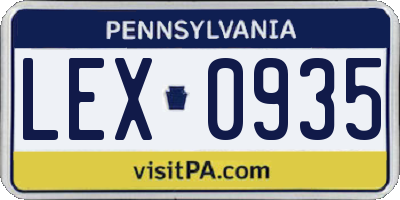 PA license plate LEX0935