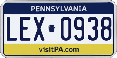 PA license plate LEX0938