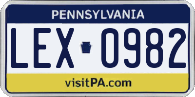 PA license plate LEX0982