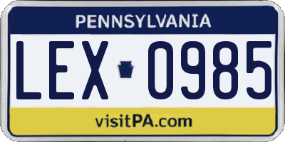 PA license plate LEX0985