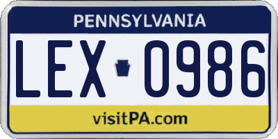 PA license plate LEX0986