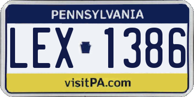 PA license plate LEX1386