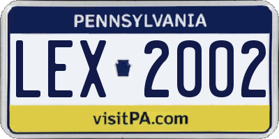 PA license plate LEX2002