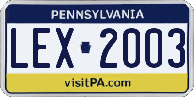 PA license plate LEX2003