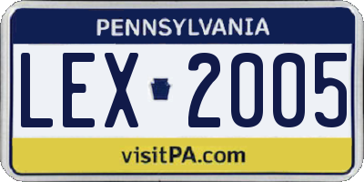 PA license plate LEX2005