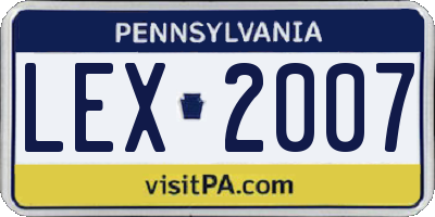 PA license plate LEX2007