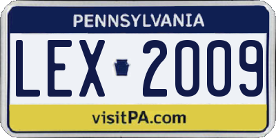 PA license plate LEX2009