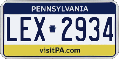 PA license plate LEX2934