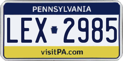 PA license plate LEX2985