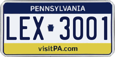 PA license plate LEX3001