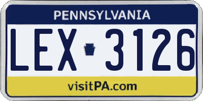 PA license plate LEX3126