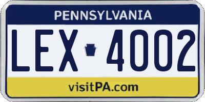 PA license plate LEX4002