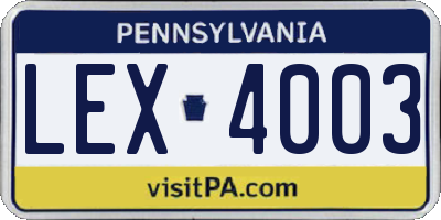 PA license plate LEX4003