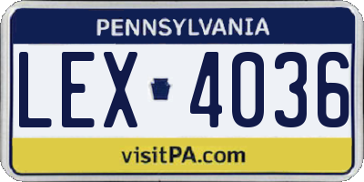 PA license plate LEX4036