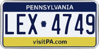 PA license plate LEX4749