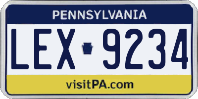 PA license plate LEX9234