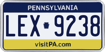 PA license plate LEX9238