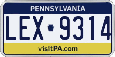 PA license plate LEX9314