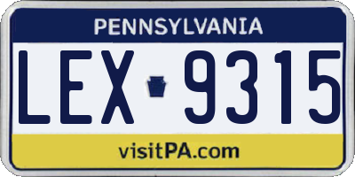 PA license plate LEX9315