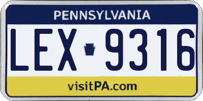 PA license plate LEX9316