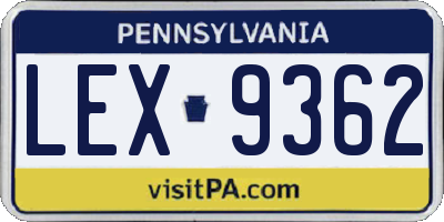 PA license plate LEX9362